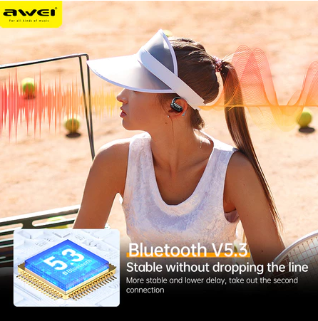 Awei T93 Open-Ear Bluetooth Earbuds Dual Bass Waterproof Liquid Silicone Sport Earphones With Mic