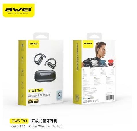 Awei T93 Open-Ear Bluetooth Earbuds Dual Bass Waterproof Liquid Silicone Sport Earphones With Mic