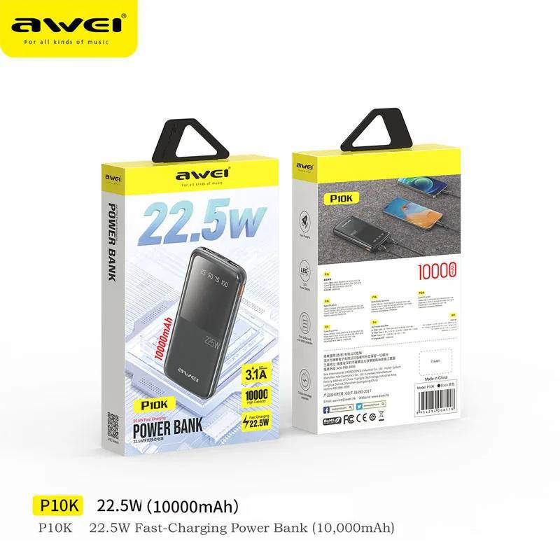 Awei P10K 22.5W 10000mAh Digital Display Power Bank