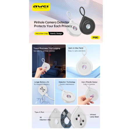 Awei P80  Camera Detector Mini Portable Cam Detector Lens Detector Anti-Peeping Travel Hotel