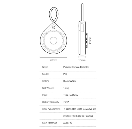 Awei P80  Camera Detector Mini Portable Cam Detector Lens Detector Anti-Peeping Travel Hotel
